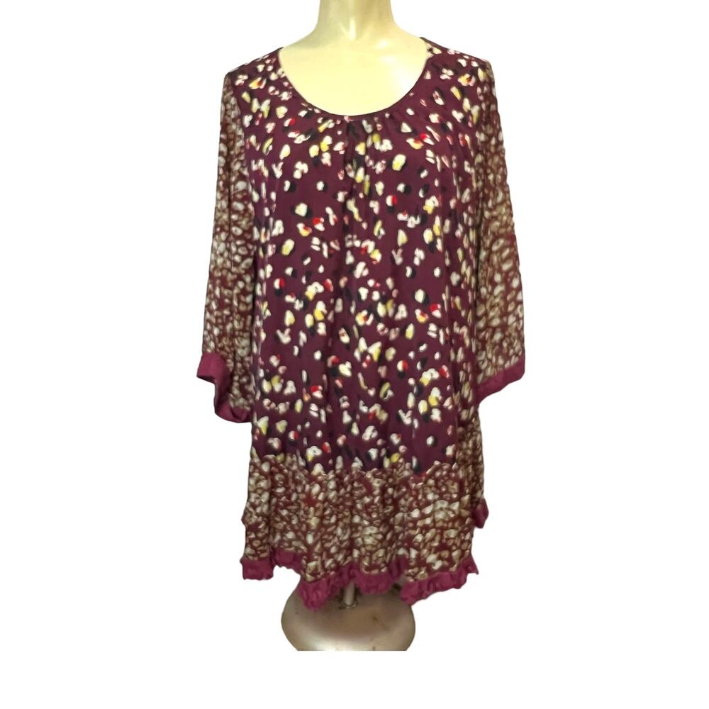 UMGEE Burgundy Mixed Medium Ditzy Print Tunic Top L